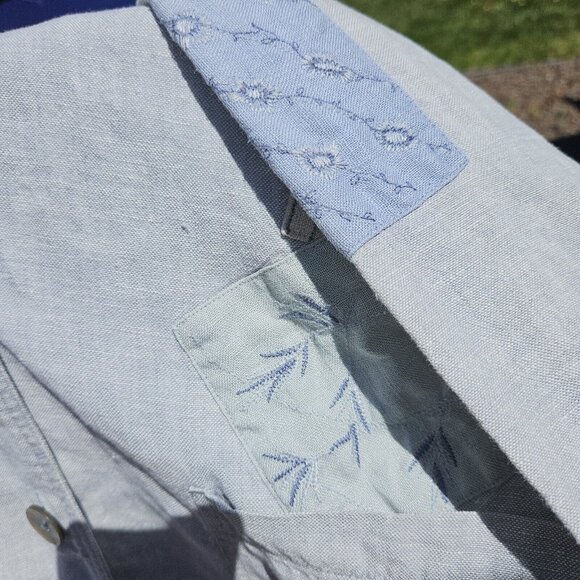 J JIll Unstructured Linen Jacket Womens M Sage Lagenlook Embroidered Vintage - Picture 15 of 16